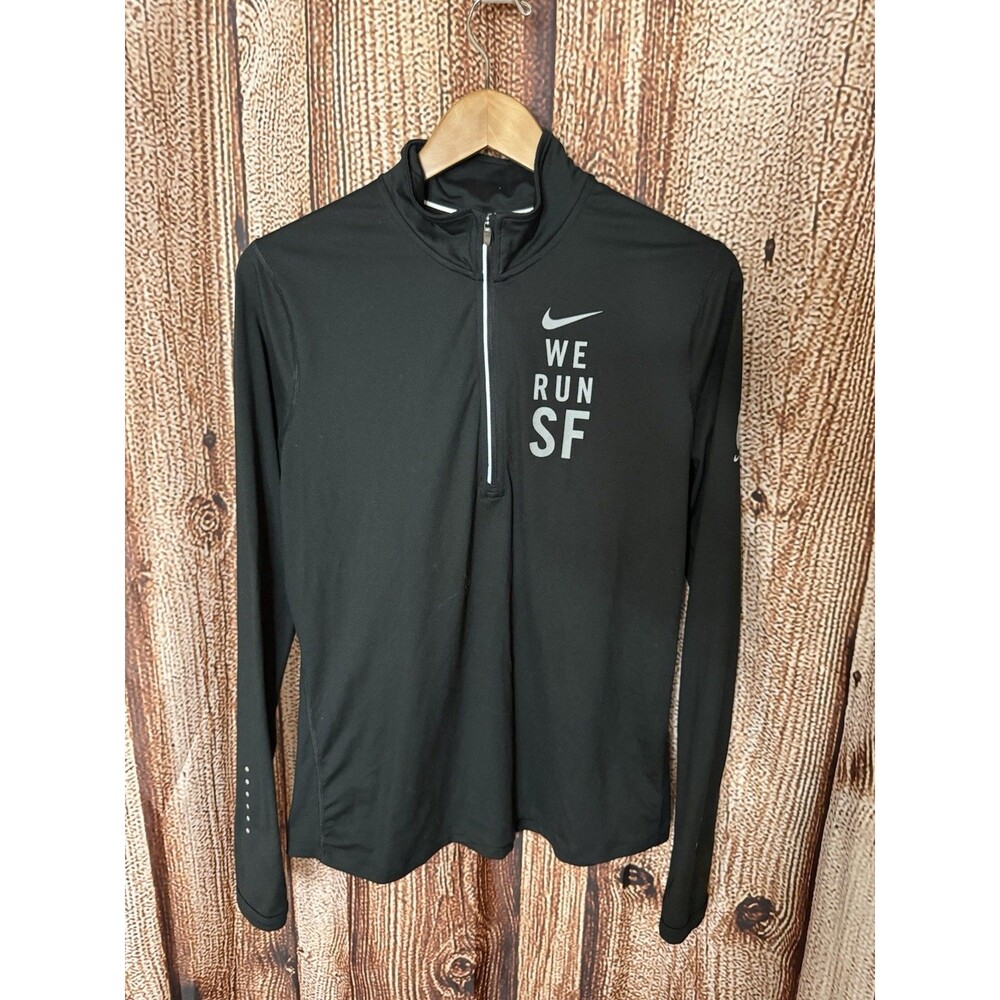 Nike Womens Black Long Sleeve 1/2 Zip Mock Neck Running Sweater2015 SF Large